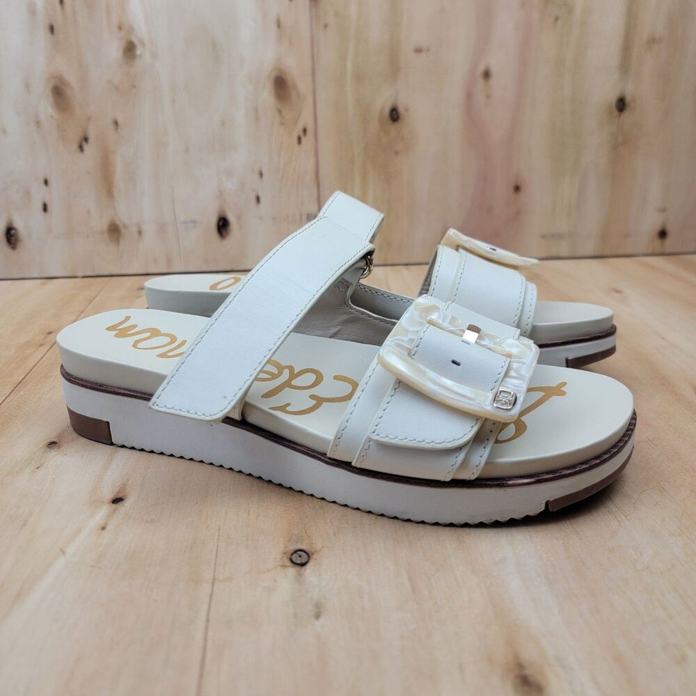 Sam Edelman Adrianna Cream Leather  Buckle Slide Sandals Womens 8M